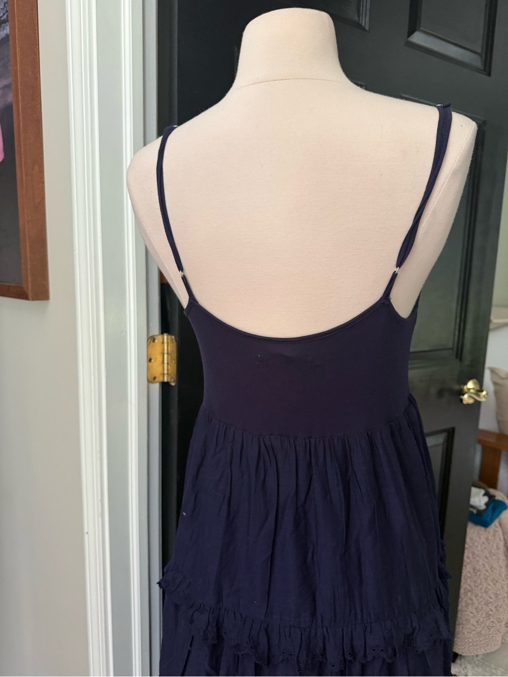 Anthropologie navy blue tiered tank maxi dress M petite - Picture 3 of 8